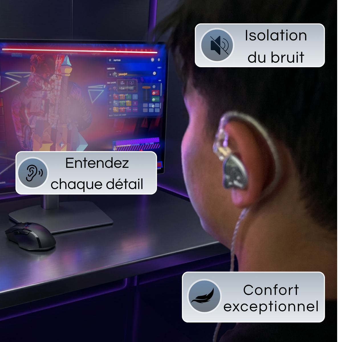 Écouteurs Gaming Pro avec Isolation du Bruit